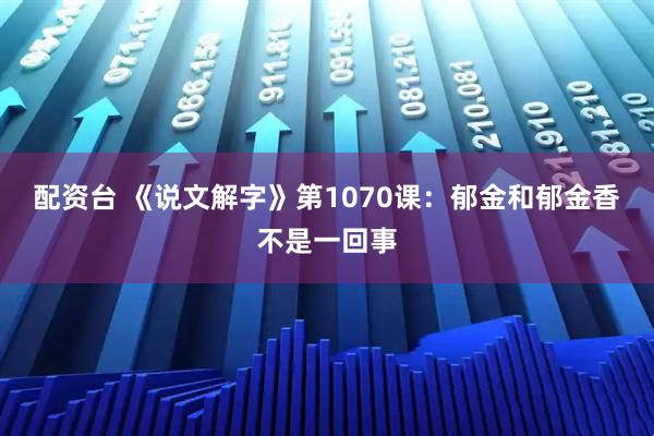 配资台 《说文解字》第1070课：郁金和郁金香不是一回事