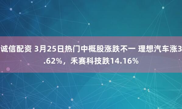 诚信配资 3月25日热门中概股涨跌不一 理想汽车涨3.62%，禾赛科技跌14.16%